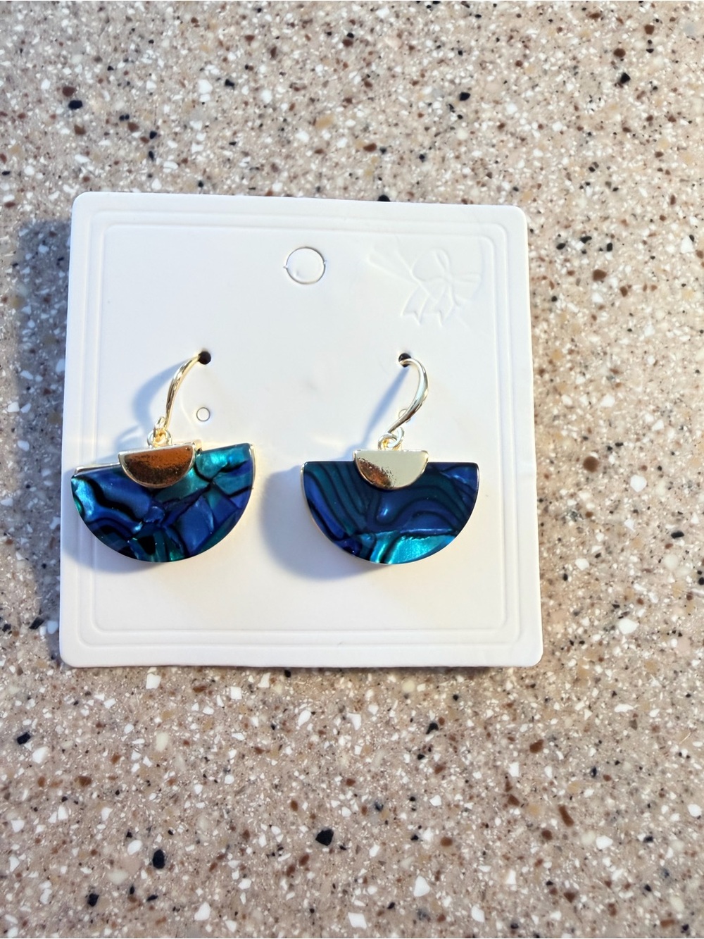 Gold color Half-Moon Abalone style Drop Earrings - Teal Blue